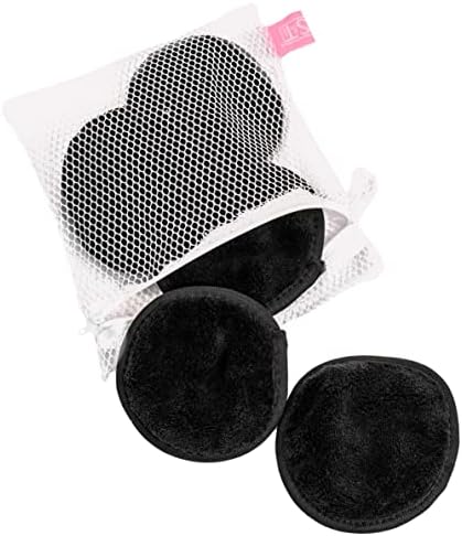 S&T INC. Makeup Remover Wipes for Skin Care with Laundry and Storage Bag, Reusable Makeup Wipes or Face Towels, Travel Essentials, Black, 4 In. Diameter, 5PK