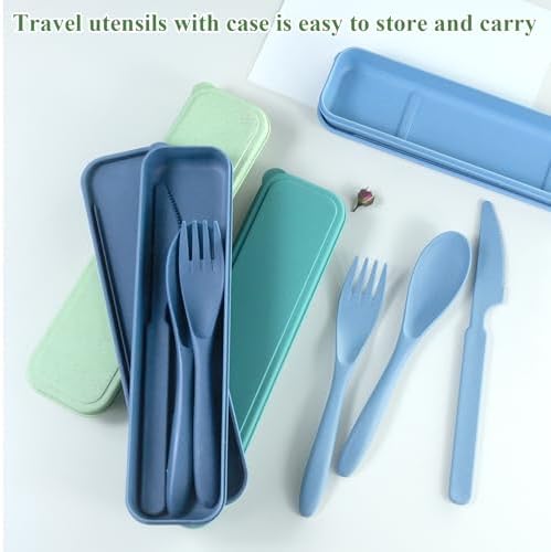 4 Sets Reusable Utensils Set with Case, Travel Utensils with Case, Reusable Utensils for Lunch Box Accessories, Portable Knife Fork and Spoon Lunch Utensils Set for Travel Daily Use