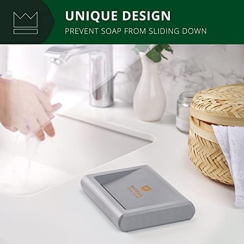 ROYAL CRAFT WOOD Bamboo Soap Dish - Self Draining Soap Holder for Bathroom, Shower, Kitchen Sink | Natural Non-Toxic Soap Tray (Gray) - 1 Pcs