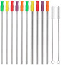 Stainless Steel Metal Straws with Silicone Tips Set of 10 Straight Reusable Drinking Straws for 20oz 30oz Tumblers (10.5'' L 0.24''Dia Staw + 2 Brushes)