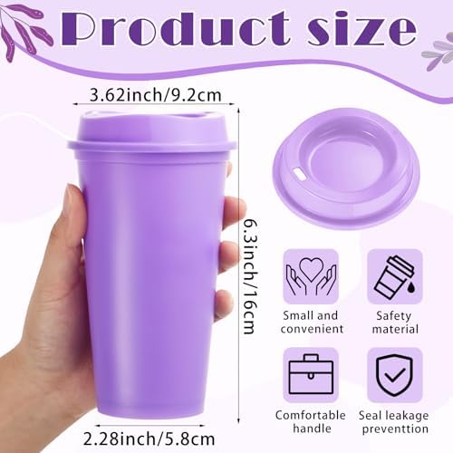 FillTouch 12 Pcs 16 oz Reusable Coffee Cups with Lids, Purple Gradient