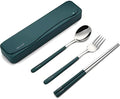 DEVICO Travel Utensils with Case, 4Pcs Portable Silverware Set for Work, 18/8 Stainless Steel Reusable Cutlery, Korean Spoon and Chopsticks Fork for Camping, School, Lunch Box Accessories (Dark Green)
