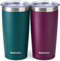 SUNWILL Travel Coffee Mug with Lid, 20 oz Tumbler Set of 2, Insulated Stainless Steel Cup for Drinks， Water, Tea, Powder Coated Forest Green & Plum