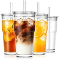 SoulTimes 20oz Clear Tumbler with bamboo Lid and Straw – Iced Coffee Glasses Cups for Smoothie, Matcha, Juice, Water etc. Leakproof and Reusable Glassware Drinking for Travel To Go 【4 Pack】