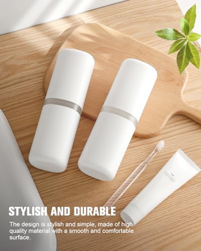 FERYES Travel Toothbrush and Toothpaste Holder – Large Capacity Oral Care Tools Organizer with Mouthwash Cups, Portable Tooth Brushes Case - White