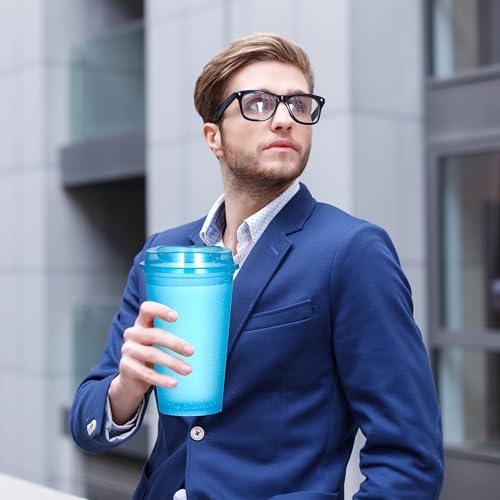 16oz Reusable Plastic Coffee Cups with Lids, 13 Pack