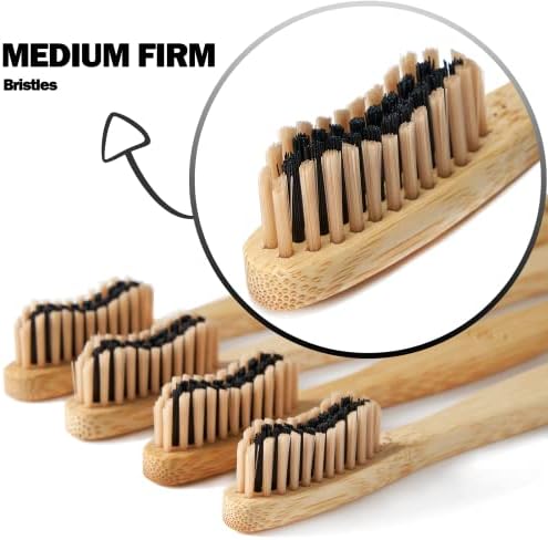 20 Count Bamboo Toothbrushes (Soft+Medium), Natural Wood Toothbrush Bulk, Eco-Friendly, BPA Free, Biodegradable & Compostable Charcoal Wooden