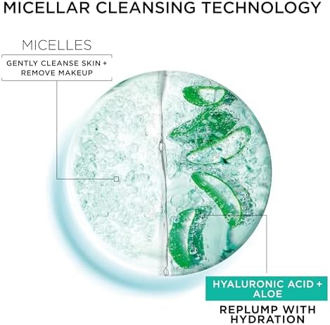Garnier Micellar Water with Hyaluronic Acid, Facial Cleanser & Makeup Remover, Hydrating and Plumping, For All Skin Types, Vegan, Cruelty Free, 13.5 Fl Oz (400mL), 1 Count