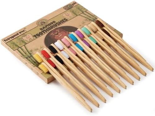 Tetragonal tree 20 Count Bamboo Toothbrushes - BPA Free Soft Bristles Natural Toothbrush Set - Biodegradable & Compostable Eco-Friendly Wooden Toothbrush, Multicolor
