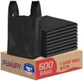 Fuxury 500 Count Plastic Grocery Shopping T-shirt Bags Black with Handles