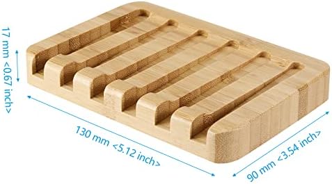 6 Pack Bamboo Soap Dishes, Self Draining Soap Tray with Slanted Waterfall Design, Bar Soap Holder for Shower, Bathroom, Kitchen, Sinks and Countertop, 5.1 x 3.5 x 0.7 Inch