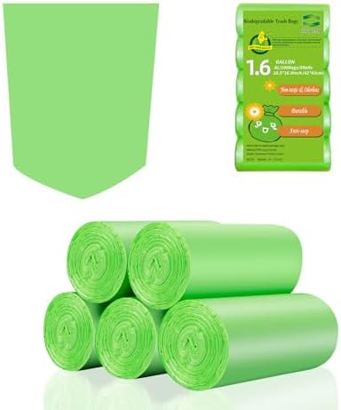 Small Trash Bags Biodegradable 1.6-Gallon - Clear Green Bulk 100 Counts Easy Tearing Compostable Mini Garbage Bag Ultra Strong Unscented Waste Basket Liners for Pet Garden Home Inwaysin
