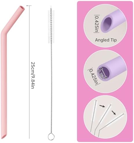 NiHome 6-Pack Wide Reusable Bent Silicone Straws for Smoothies, Milkshake