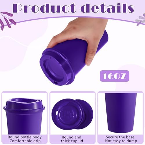 FillTouch 12 Pcs 16 oz Reusable Coffee Cups with Lids, Purple Gradient