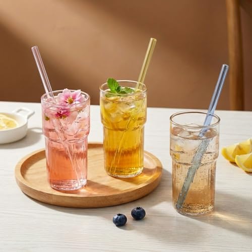36 Pack Reusable Glass Straws, 8” x 8 mm Colorful Glass Straws