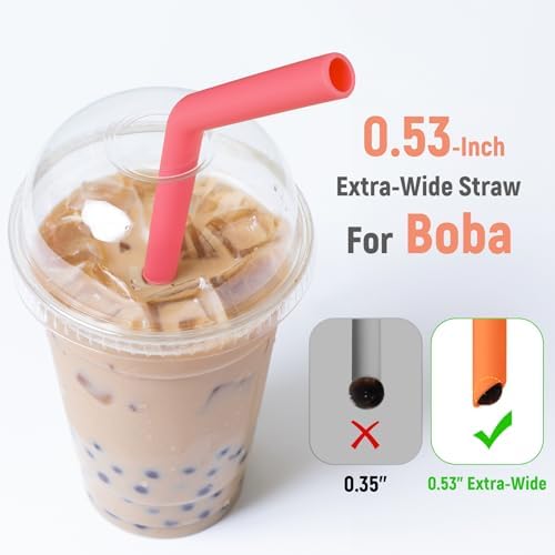 NiHome 6 PCS Extra Wide Reusable Bent Silicone Straws for Boba & Smoothies