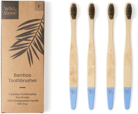 Wild & Stone | Firm Bristle Organic Bamboo Toothbrush | Four Handle Patterns | Firm Fibre Bristles | 100% Biodegradable Handle | Vegan Eco Friendly Bamboo Toothbrushes
