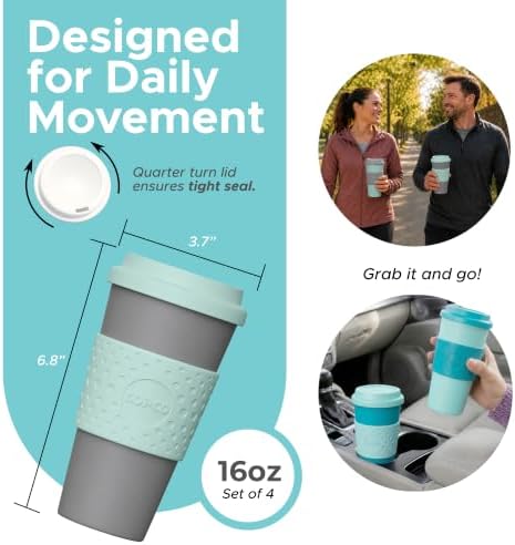 Copco Acadia Travel Mug, 16 Oz - Aqua & Mint/Aqua & Grey, Set of 4