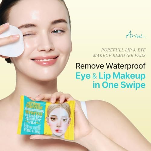 Ariul Purefull Lip & Eye Makeup Remover Pads – Oil-Infused Dual-Sided Pads, Gentle Exfoliation, Travel Friendly Compact Size, Korean Skincare (30 Pads x 3 Pack)