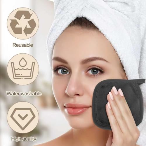 Puomue Makeup Remover Cloth 12 Pack, Super Soft and Reusable Microfiber Makeup Remover Towels for All Skin Types, Perfect Face Towels for Women, 6 Inch x 6 Inch, Dark Grey