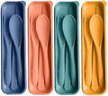 Travel Utensils with Case, 4 Sets Reusable Utensils Set with Case, Wheat Straw Utensils for Lunch Box Accessories, Camping Utensil Set for School Work Lunch or Daily Use