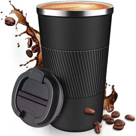 17OZ Travel Coffee Mug Insulated Coffee Cup with Spill Leak Proof Lid, Portable Stainless Steel Tumbler Reusable Hot and Cold Water Mug for Car, Daily, Camping- Black