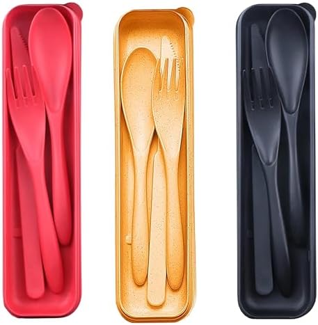 Wheat Straw Travel Cutlery 3pk Portable Knife Fork Spoon with Storage Case