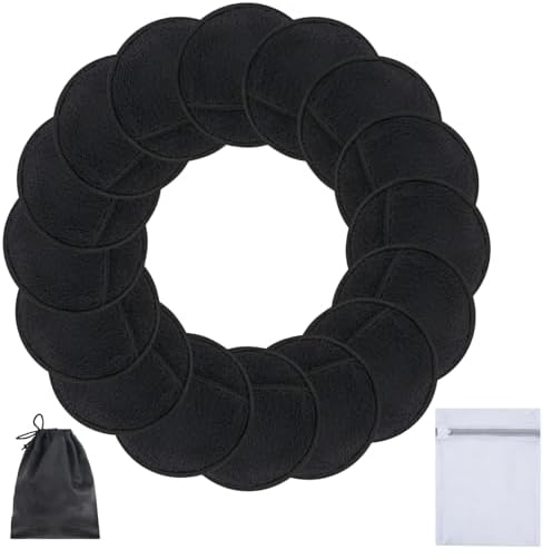 SUNLAND Reusable Makeup Remover Pads,Round 3.15inch,16 Pack,Black