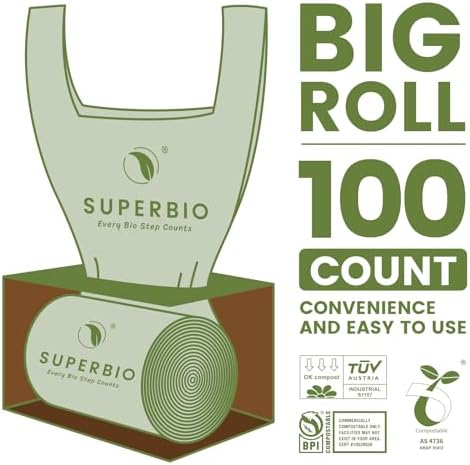 SUPERBIO 2.6 Gallon Compostable Bags, 100 Count, 2 Pack