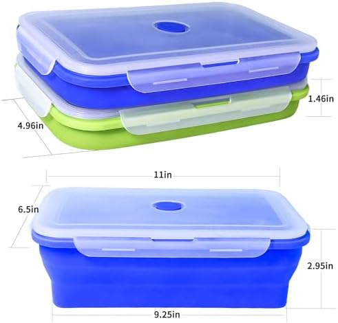 82.8oz Extra Large Collapsible Silicone Food Storage Containers with Lids, 2 Pack Meal Prep Bento Lunch Boxes for Kitchen Office Travel Camping, Microwave Freezer Dishwasher Safe, BPA Free,