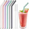 NiHome 6-Pack Wide Reusable Bent Silicone Straws for Smoothies, Milkshake