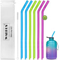 WALFOS 14.5 inch Extra Long Reusable Silicone Straws, Big Sizes Flexible Bendable Straws for 1/Half Gallon Large Water Bottles, 128 75 64 40 OZ Tumbler with Cleaning Brush (6-Pack)