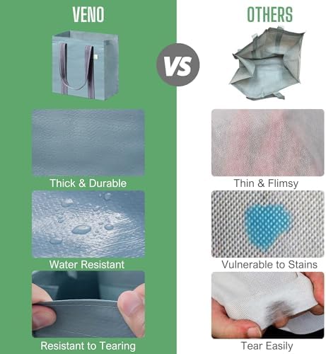VENO 2/4 Pack Compact Reusable Grocery Shopping Bags with Hard Bottom