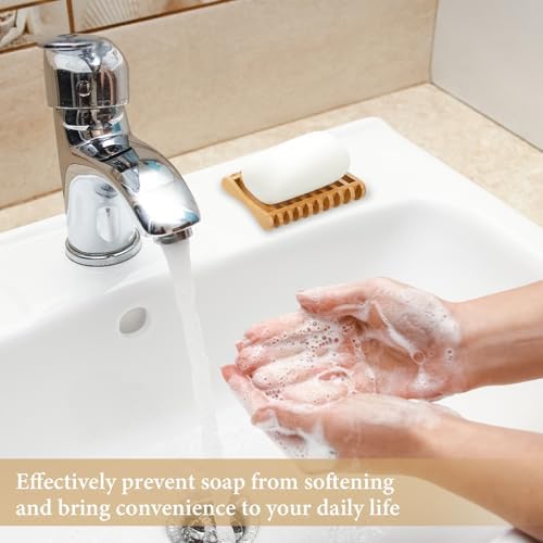 Suclain 3 Pcs Bamboo Soap Dish for Shower Self Draining Slotted Bar Soap Holder Wooden Tray for Shower, Sink, Bathroom, Bath Tub, Restaurant Counter, Kitchen Sponges, Easy Dry