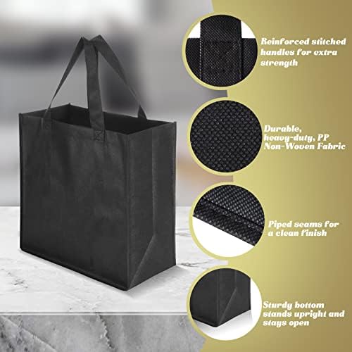Reginary 100 PCS Non Woven Tote Bags Bulk,Black