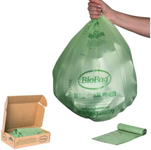 13 Gallon Tall Kitchen Compostable Trash Bags by BioBag, 48 Count, BPI Certified, Meets ASTM D6400 Standards, Made in USA, Food Scrap Bin Liners