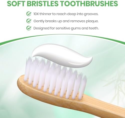 Daletu Bamboo Toothbrush Soft Bristle10-Pack, Biodegradable BPA Free Natural Toothbrush, Eco-Friendly, Wooden Organic Non-Plastic Travel Toothbrushes for Adults