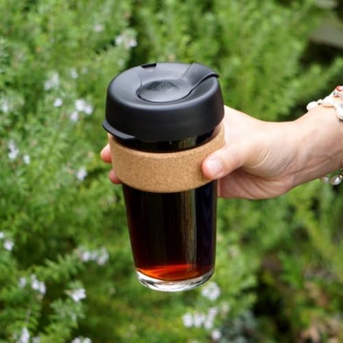KeepCup Brew Cork, Reusable Glass Tumbler with Natural Cork, Grande Coffee Cup 16oz / 454ml - Black