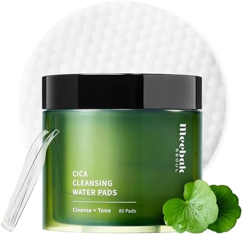 Meebak Cica Cleansing Water Pads | Korean Makeup Remover Wipes | Micellar Water Makeup Remover Wipes | Exfoliating Toner Pads for Glass Skin | Hydrating & Calming for Sensitive Skin - 80ct