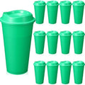 12 Pcs 16 Oz Reusable Coffee Cups with Lids - Plastic Travel Hot Cups Bulk Coffee Tumblers for DIY Hot Cold Drinks Party Favors Coworker (Green)