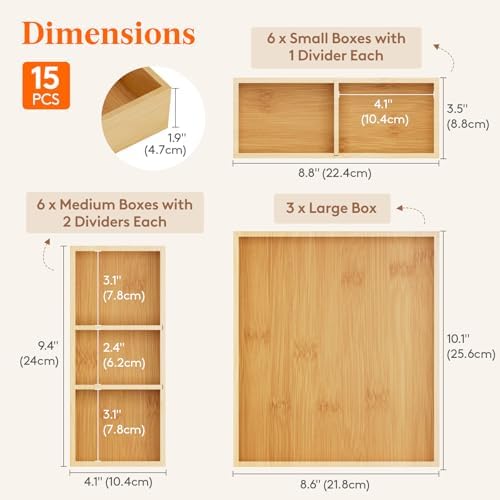 Lifewit Drawer Organizer 15 Pack(33 Grid) with 18 Inserts