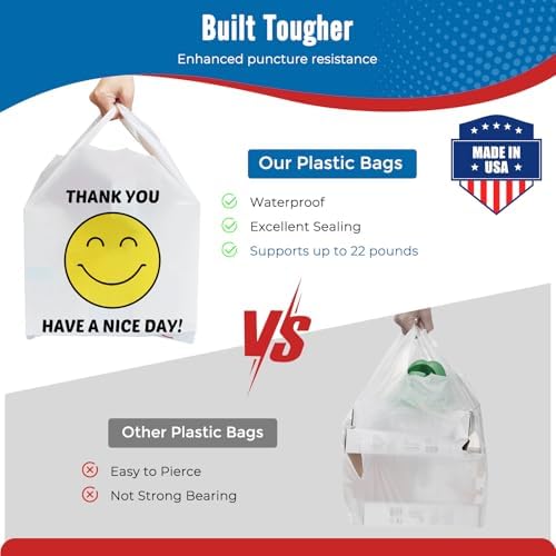 Fuxury 1000 Count Happy Smiling Face Thank You Plastic Bags with Handles
