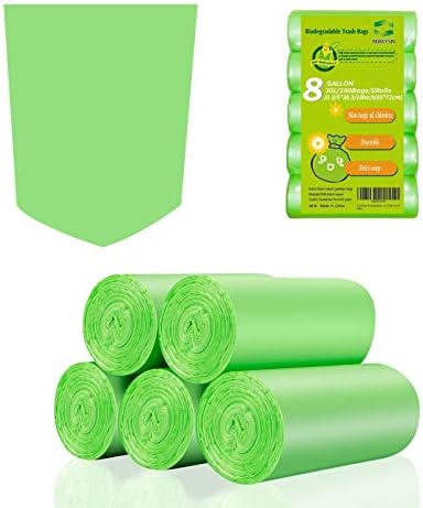 Inwaysin Medium Compostable Trash Bags - 8 Gallon, 30L (Clear Green, 20 Count Pack of 5) - Budget-Friendly Replacement for Simple Human H/J/G Trash Bags