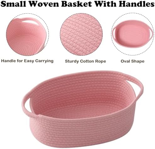 Pink Woven Rope Basket - Baby Gift Basket with Bag & Ribbon