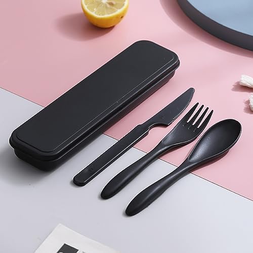 Reusable Travel Utensils Set with Case Wheat Straw Fork Spoon Knife Cutlery