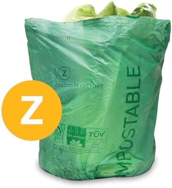 simplehuman Code Z 60 Count Compostable Custom Fit Liners, Certified Compostable Trash Bags for Compost Caddy, Plant-Based PVOH Plastic, Backyard or Commercial Composting, 4 Liter / 1 Gallon