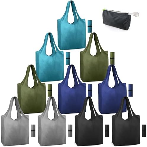 BeeGreen DIY Reusable Grocery Bags Bulk 10 Pack, Reusable Shopping Bags X-Large 50LBS, Machine Washable Kitchen Reusable Bags Heavy Duty, Foldable Tote Bags w Handles for Shopping