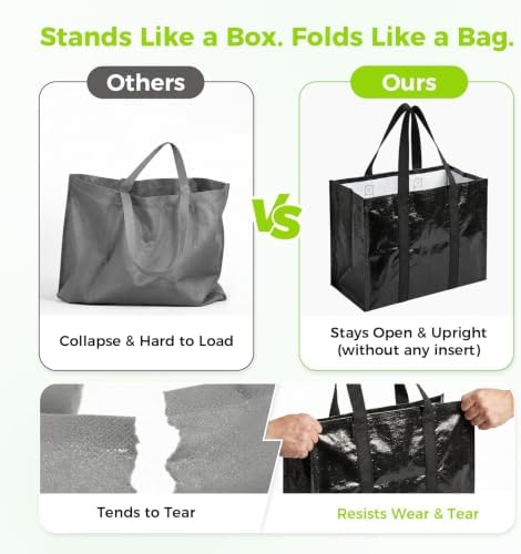10 Pack Reusable Grocery Bags with Handles Waterproof Shopping Tote Bags