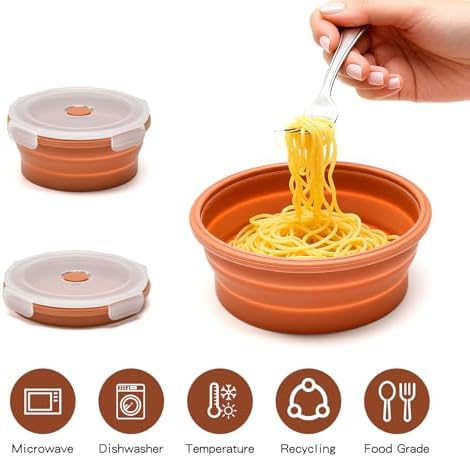 Collapsible Bowls with Lids, Reusable Silicone Food Storage Containers for Meal Prep, Camping Must Haves Accessories ， Microwave Freezer Safe Dishwasher Safe Leak Proof，Set of 3 with Lids