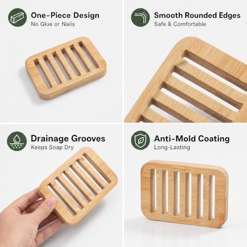 Bamboo Soap Dish, Soap Holder Soap Case Sponge Tray Sponge Drain Rack for Kitchen & Bathroom